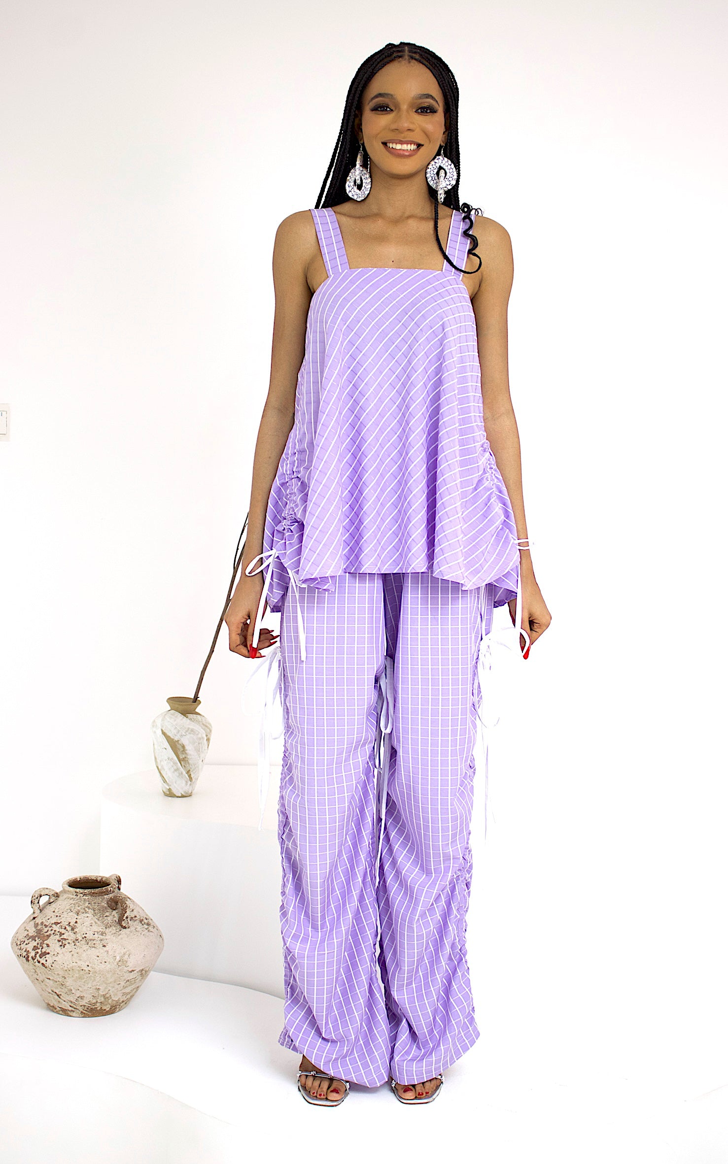 ABI RUCHED SET LILAC / WHITE STRIPE