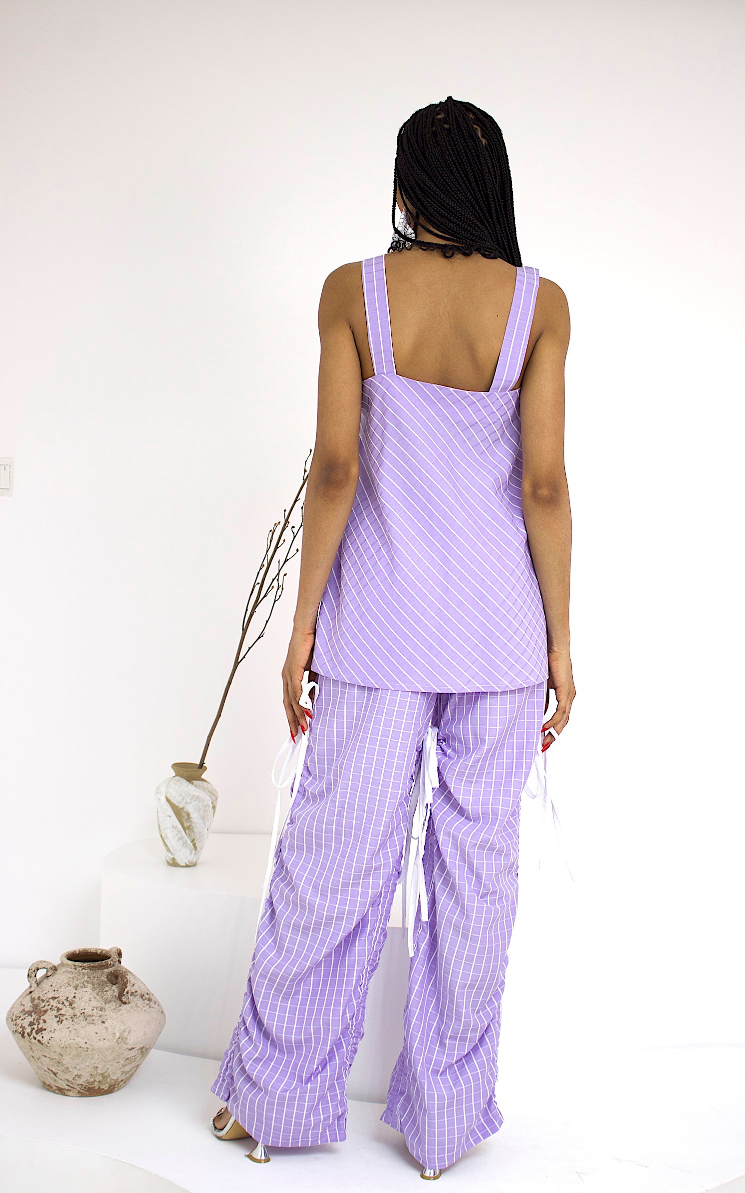 ABI RUCHED SET LILAC / WHITE STRIPE