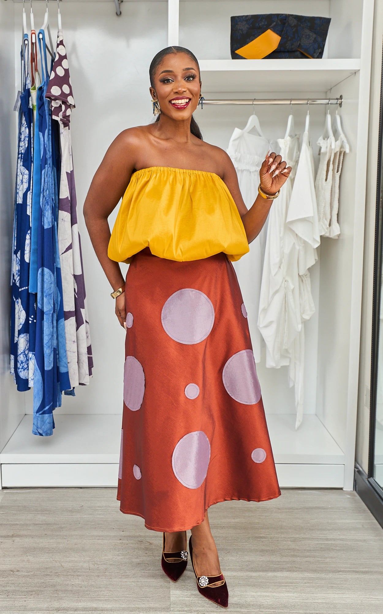 LUNA SKIRT BURNT ORANGE - MAUVE POLKA DOTS