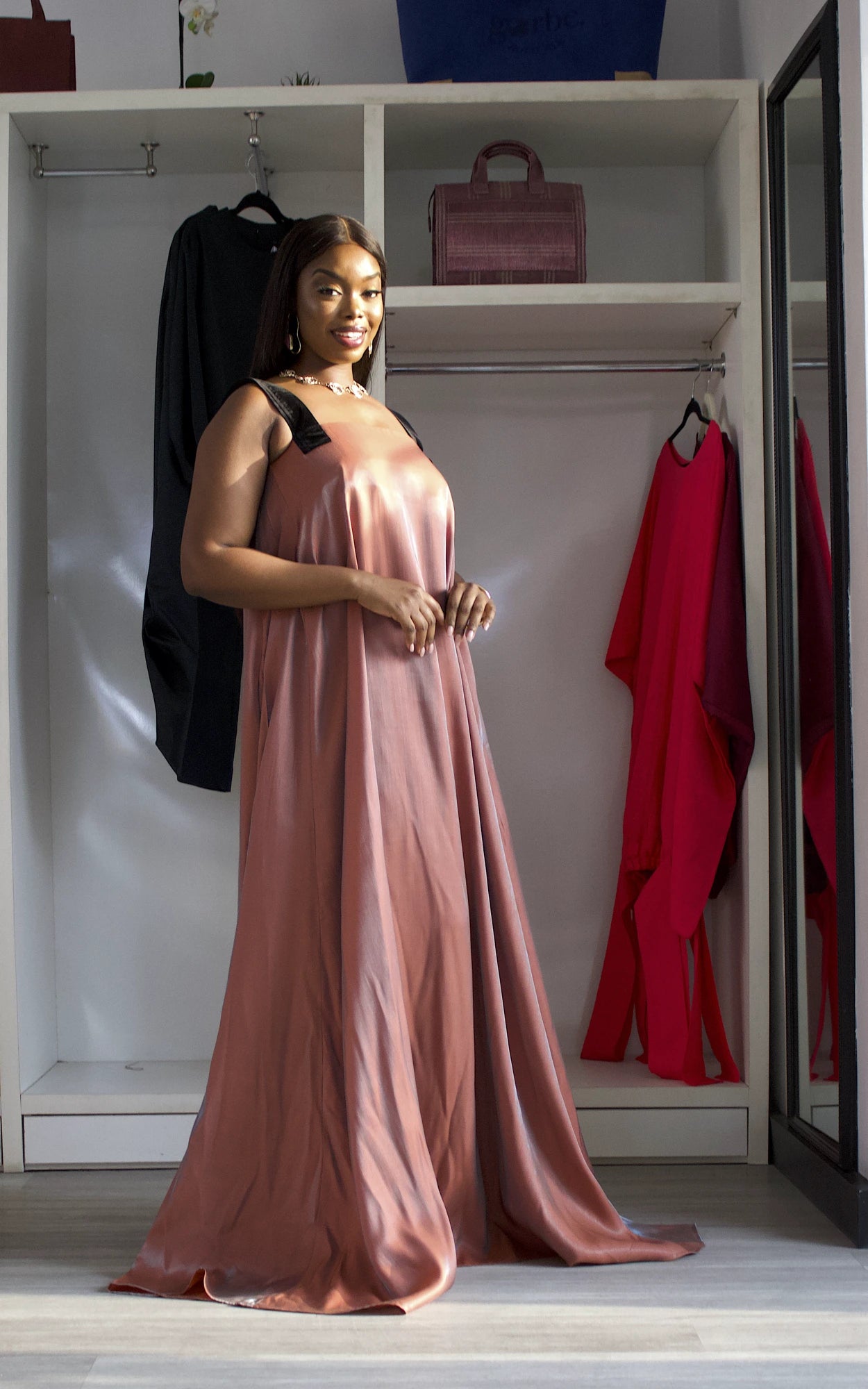 OKIYO MAXI DRESS - ORANGE/GREY