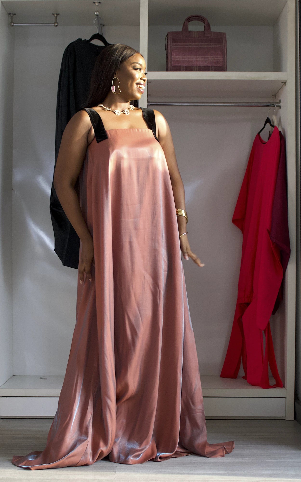 OKIYO MAXI DRESS - ORANGE/GREY