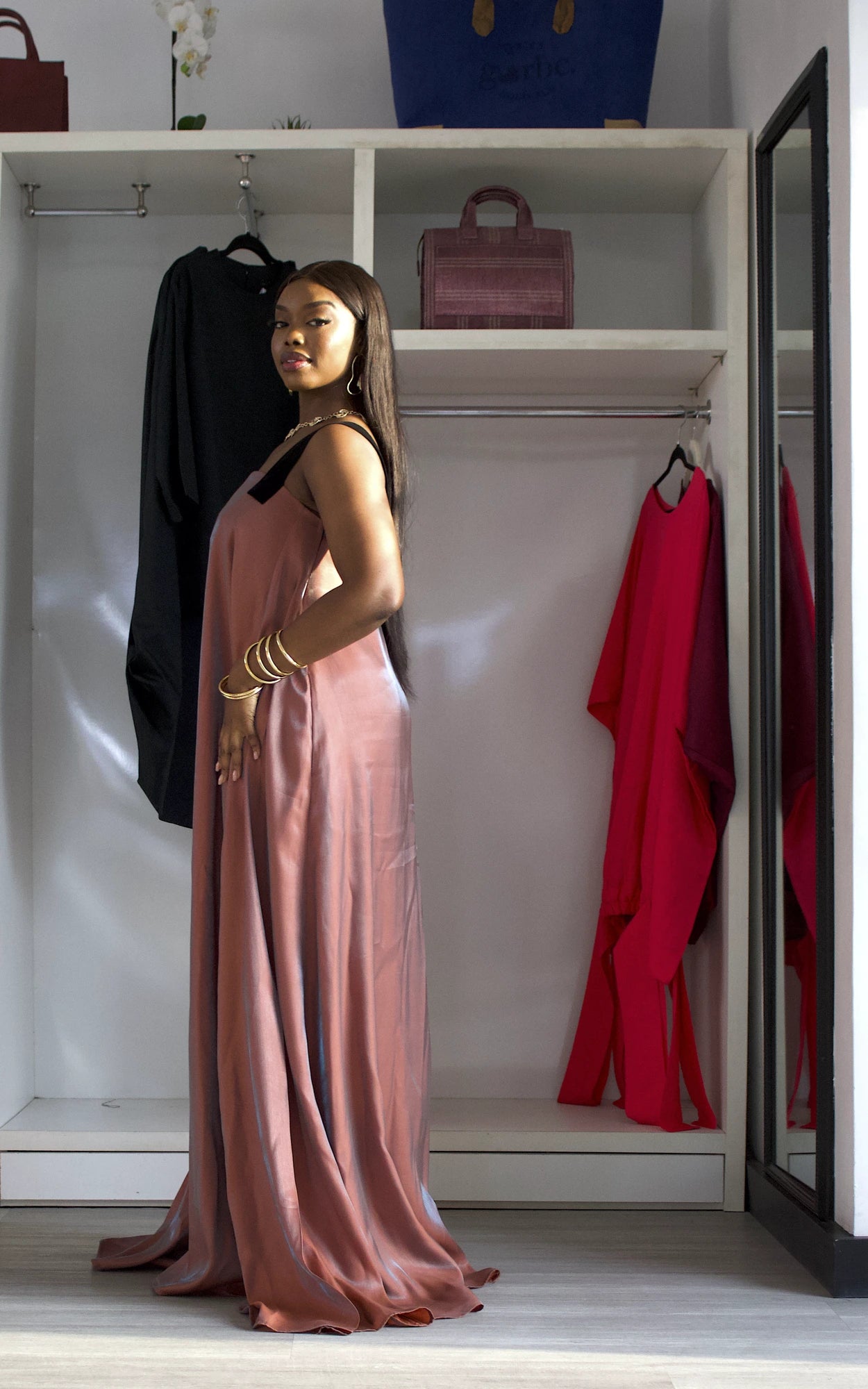 OKIYO MAXI DRESS - ORANGE/GREY