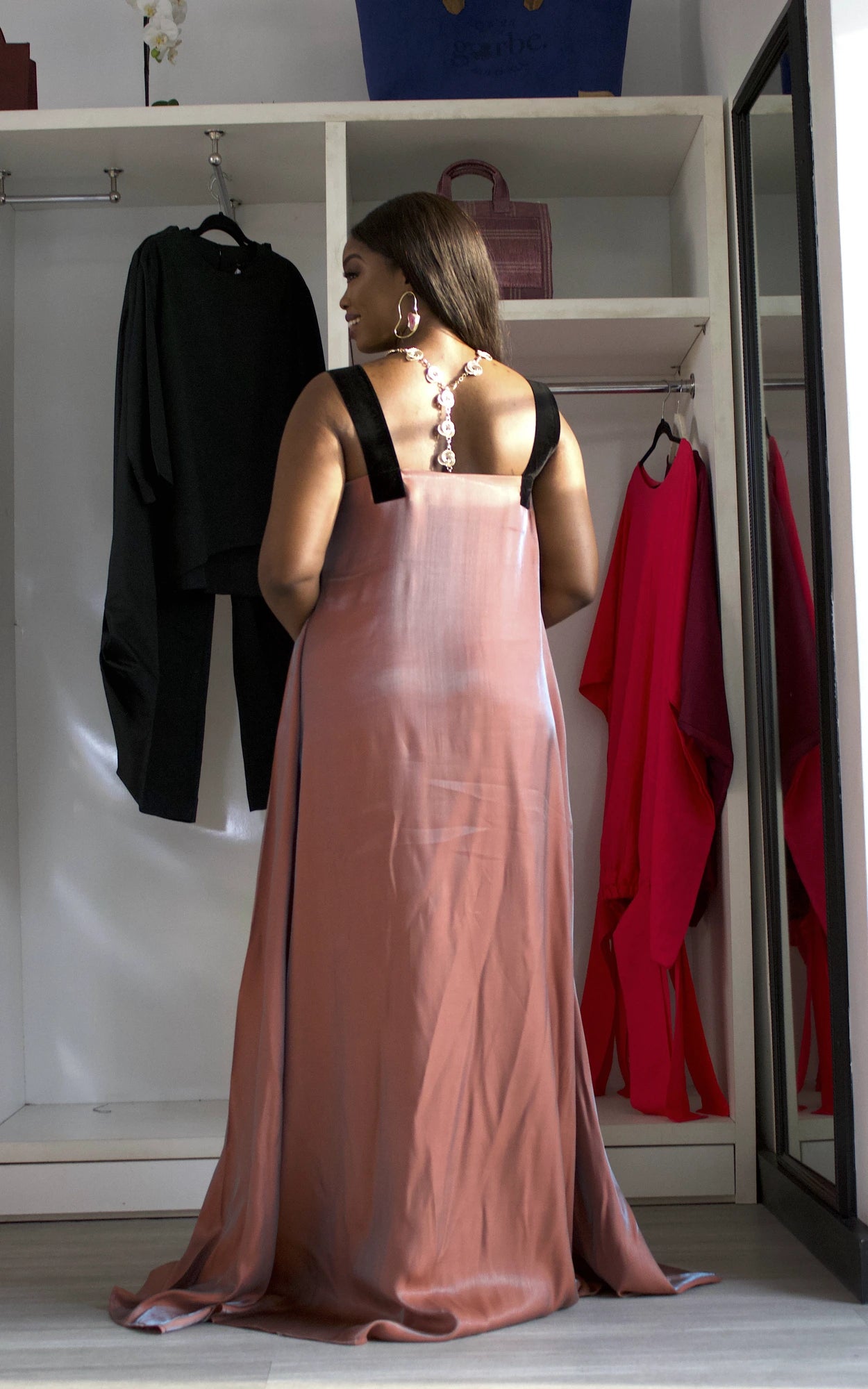 OKIYO MAXI DRESS - ORANGE/GREY