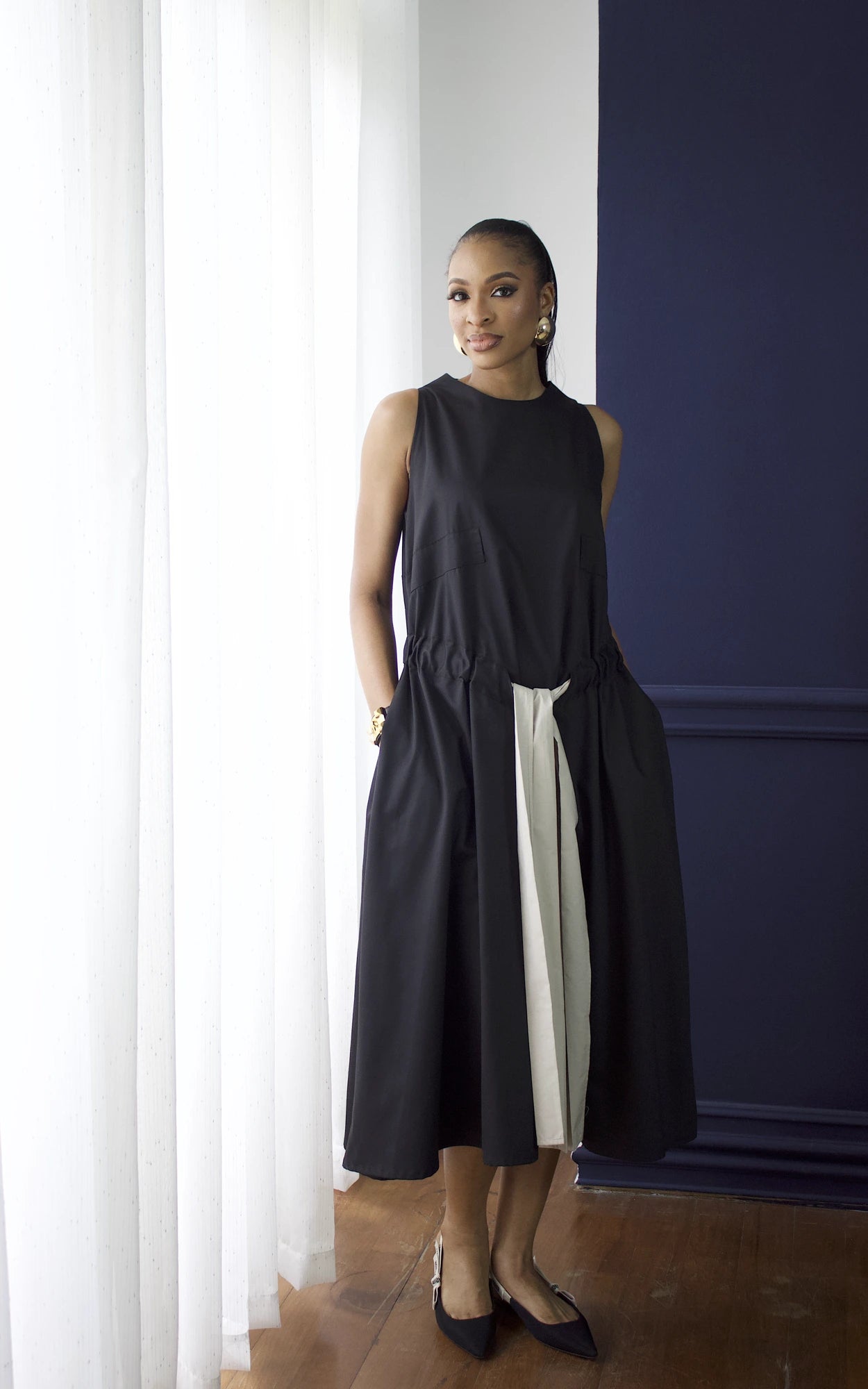 ONOME MIDI DRESS - BLACK