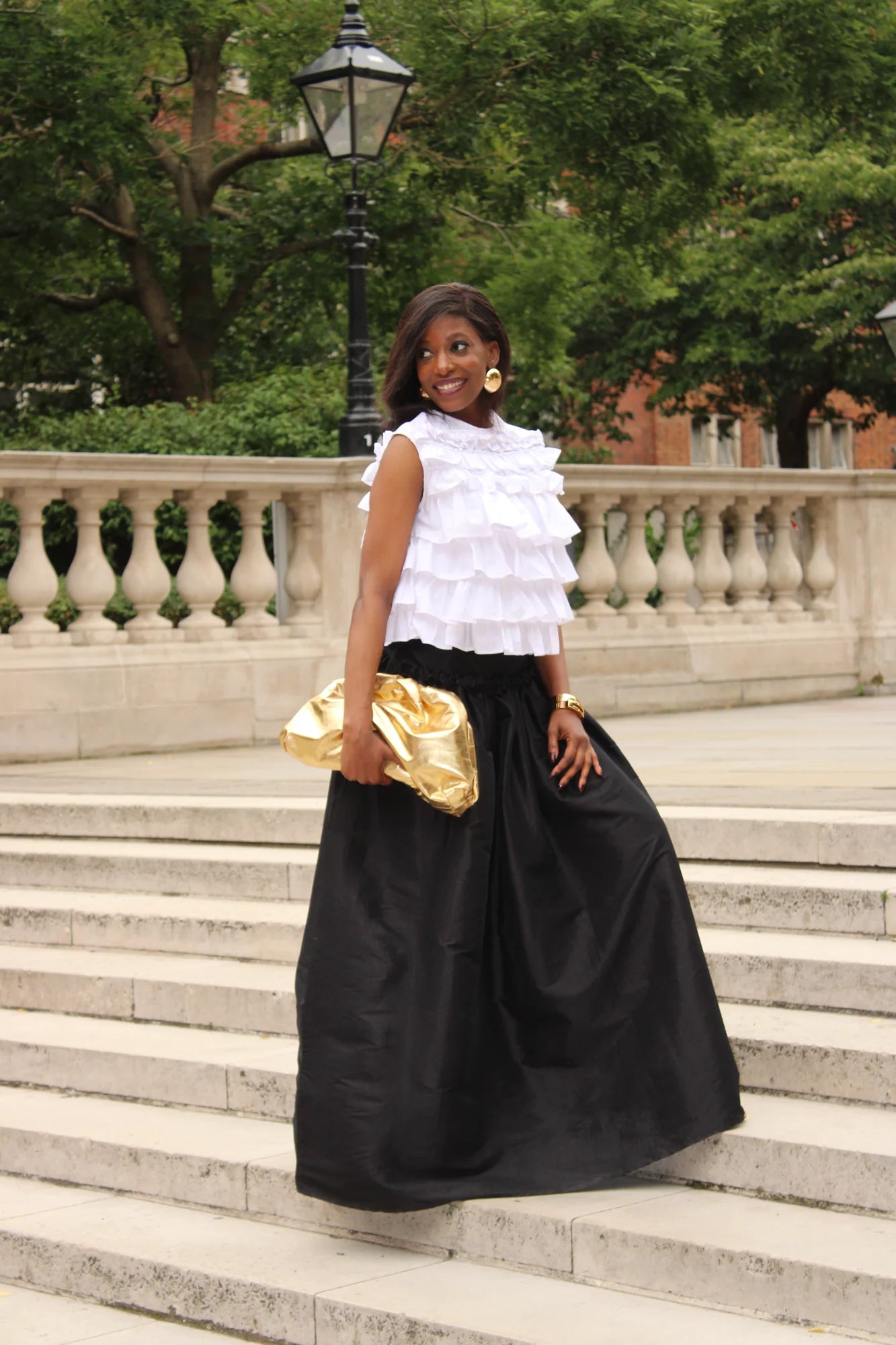 Black and white frill skirt sale