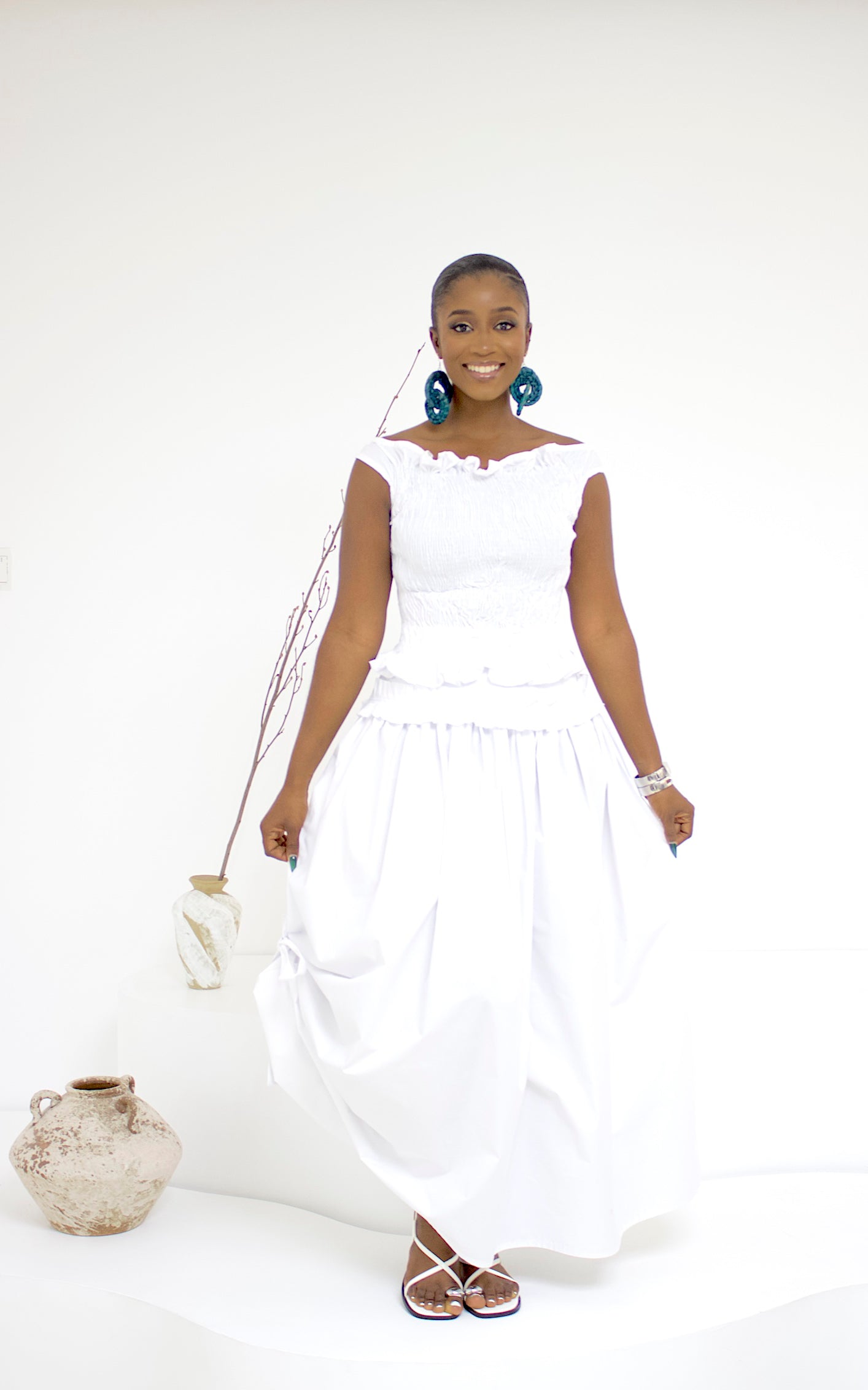 SMOCKED TOP WHITE