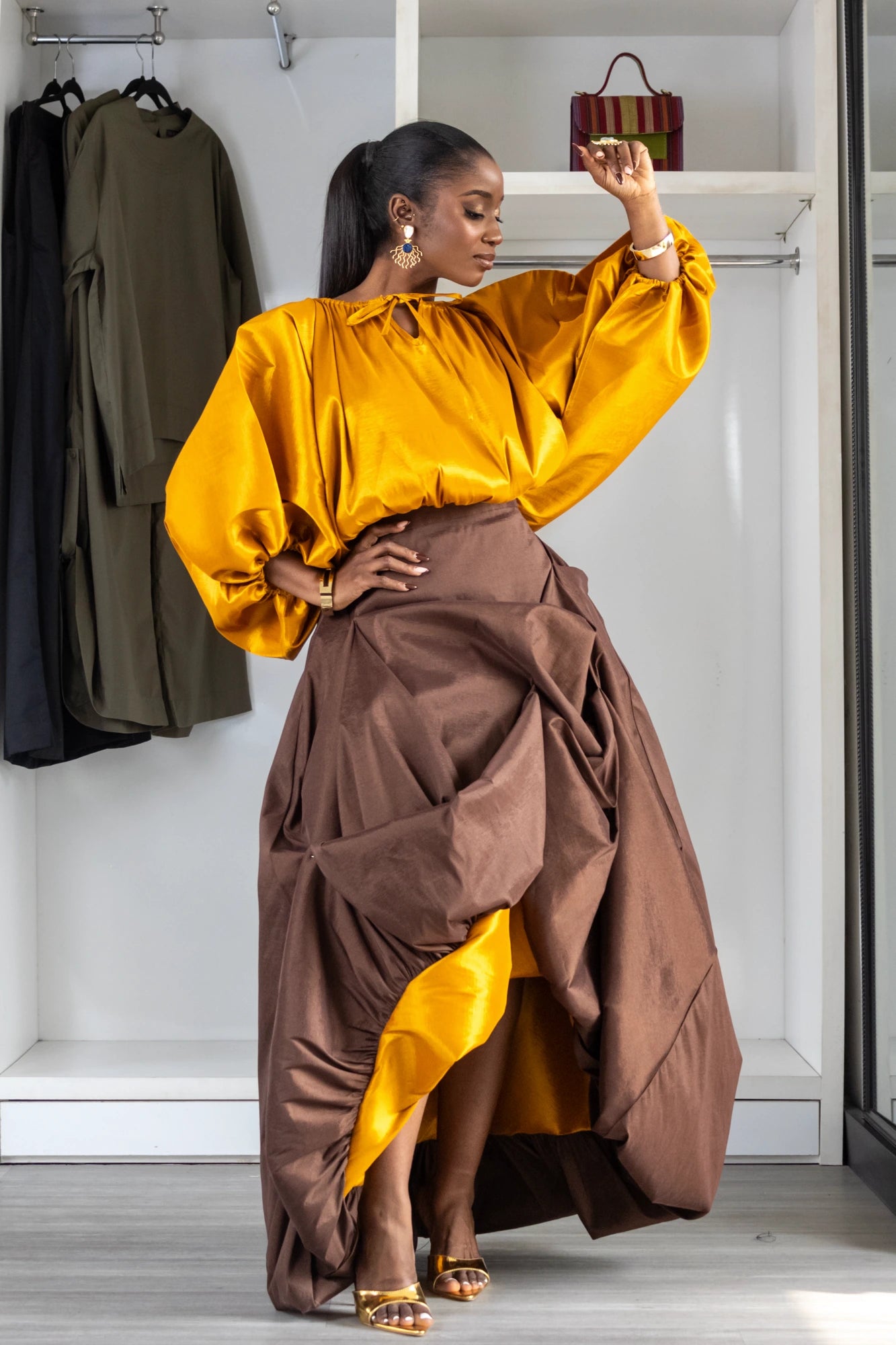 KITAN SKIRT BROWN/GOLD