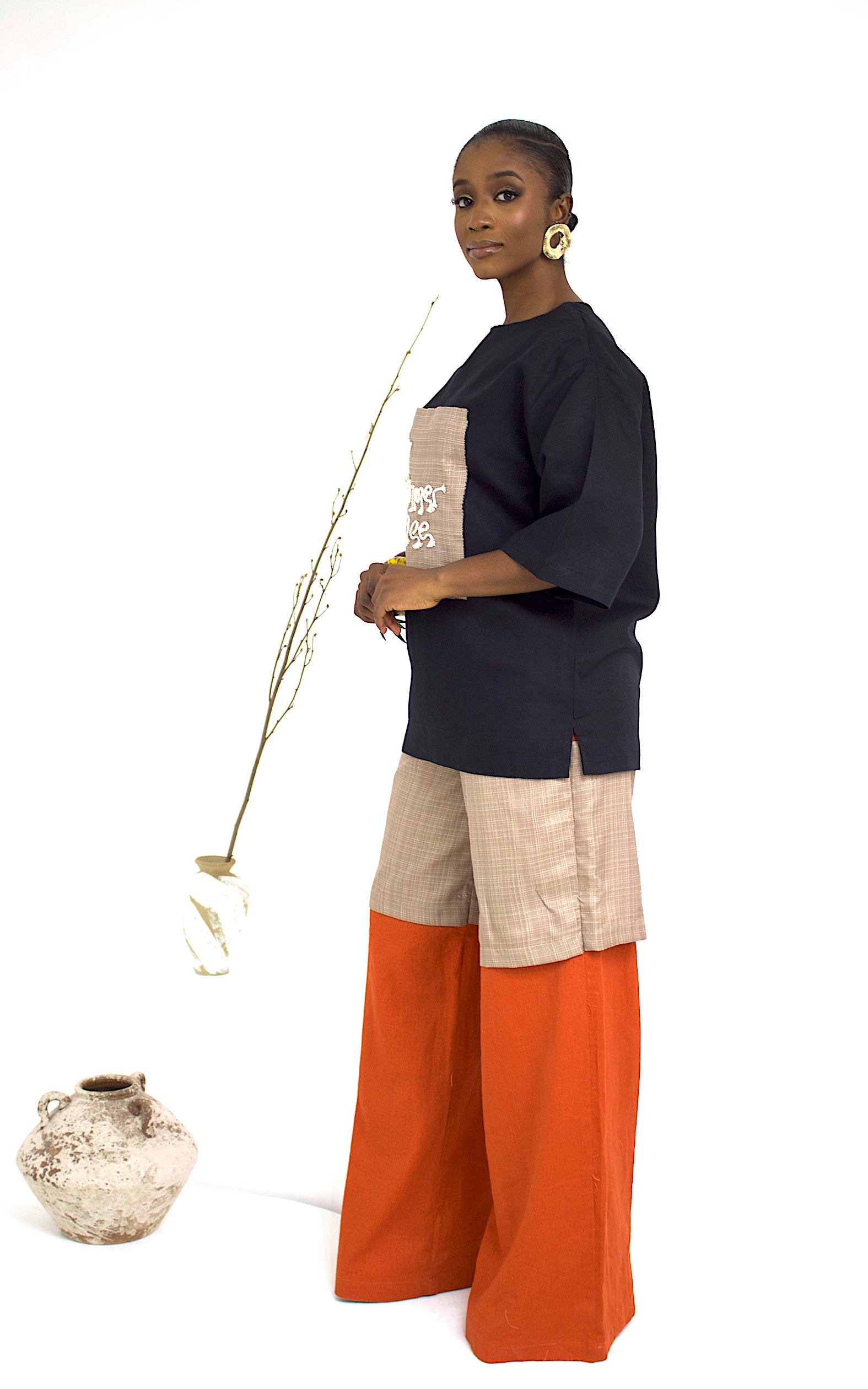 MST TROUSER SET - BLACK TOP/ ORANGE/BEIGE BOTTOM
