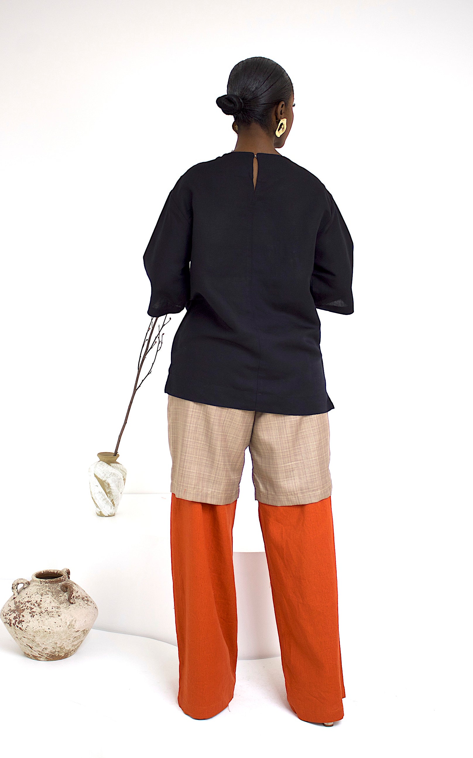 MST TROUSER SET - BLACK TOP/ ORANGE/BEIGE BOTTOM