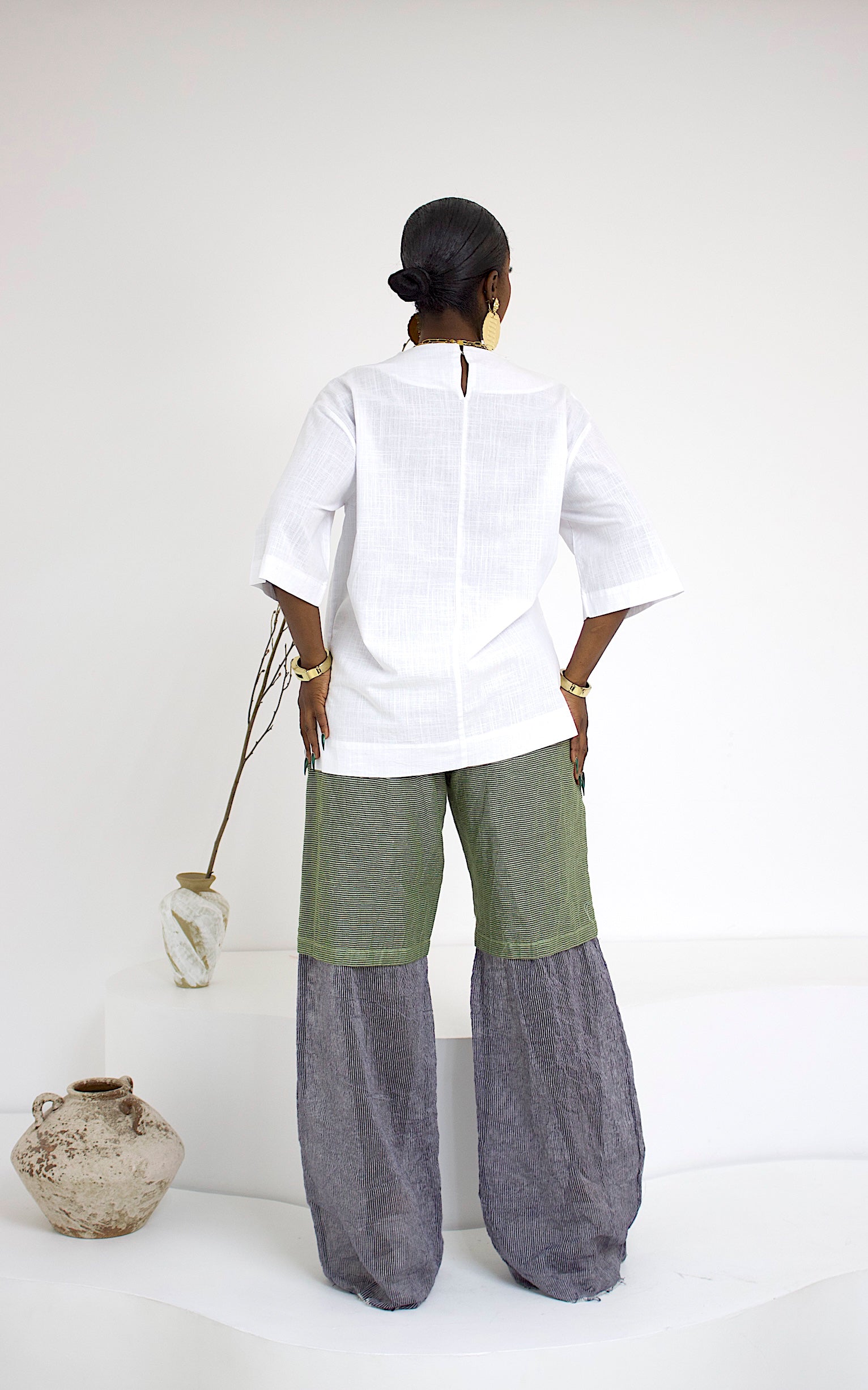 MST TROUSER SET - WHITE TOP/ BLUE/GREEN BOTTOM