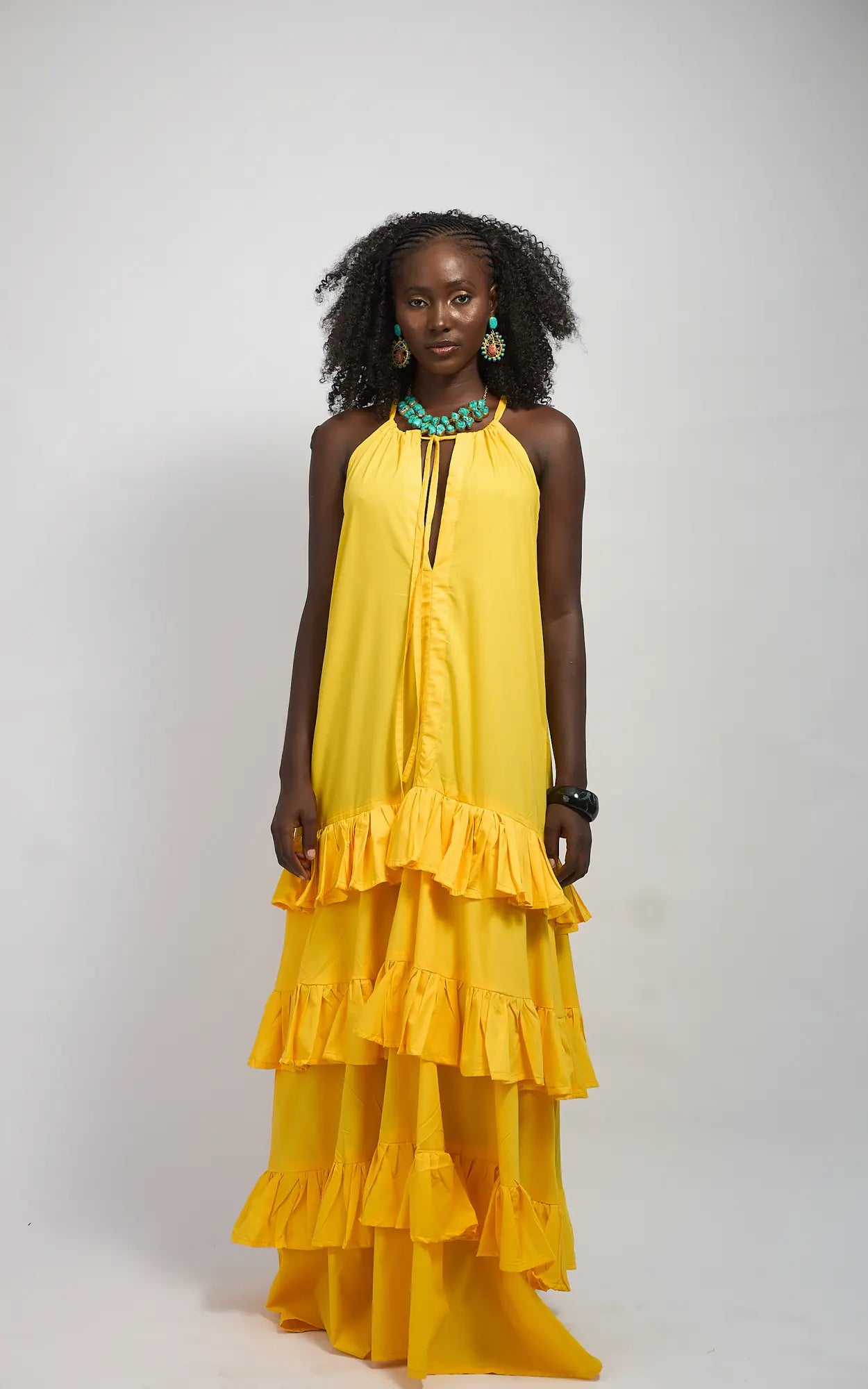 PALM RUFFLED DRESS